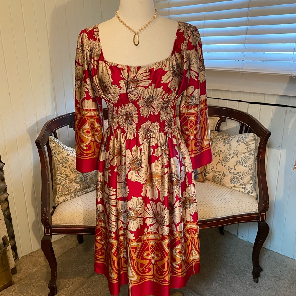 Floral Red and Gold Dress